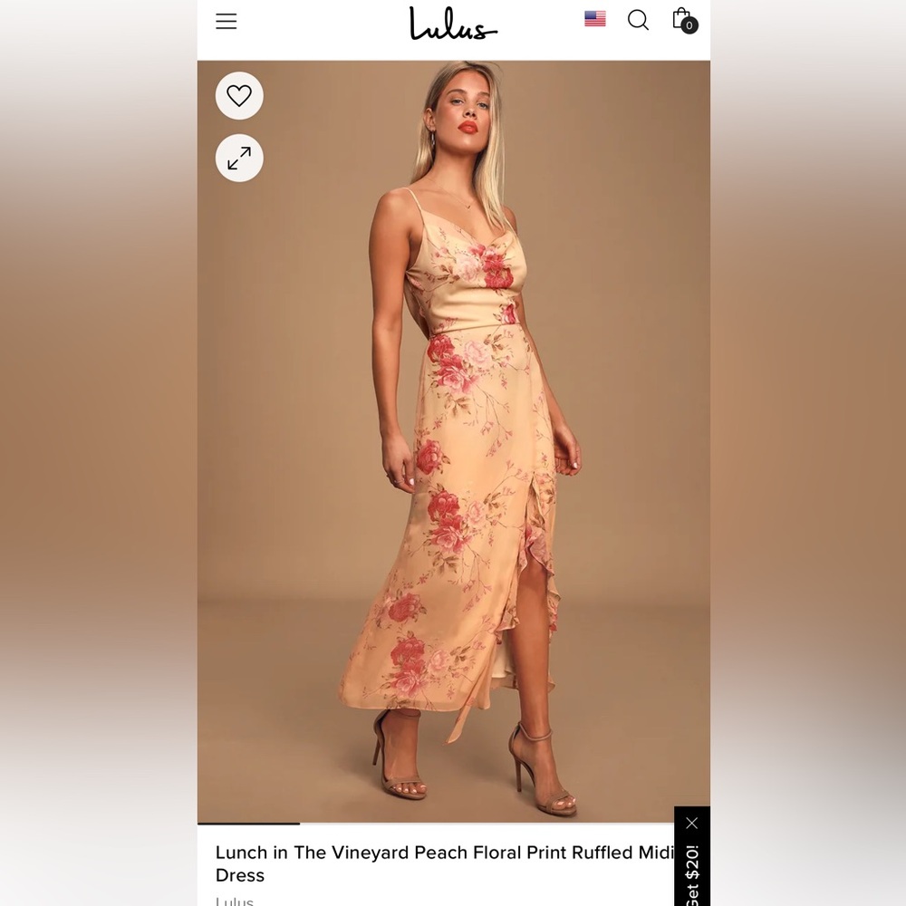 LULUS -light and airy, ruffled, midi length, spaghetti strap,tie back dress.